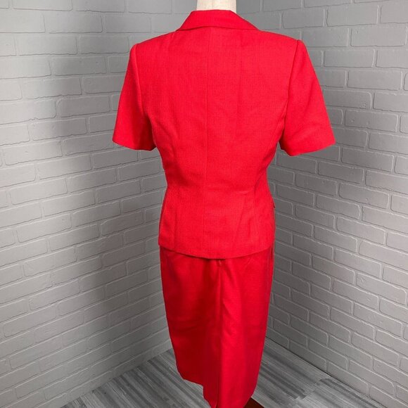 Kasper ASL Skirt Suit Women 8 Red‎ Double Breasted Woven Career Classic VTG - Picture 6 of 15